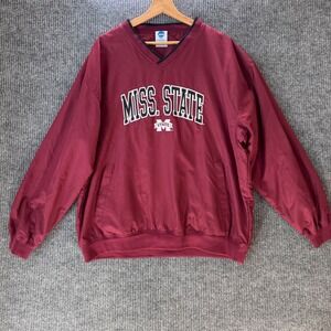 Mississippi State Bulldogs Pullover Jacket Mens L V-Neck Windbreaker NCAA Maroon